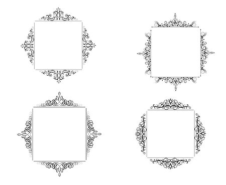 simsearch:400-04596381,k - Vintage vector swirl square frame set black on white Stock Photo - Budget Royalty-Free & Subscription, Code: 400-09050869