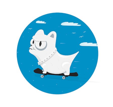 Sporty pet on skateboard. Dog character skates. Vector cartoon illustration. Foto de stock - Super Valor sin royalties y Suscripción, Código: 400-09050898