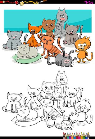 simsearch:400-08679319,k - Cartoon Illustration of Kittens Animal Characters Group Coloring Book Activity Photographie de stock - Aubaine LD & Abonnement, Code: 400-09050928
