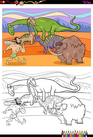 simsearch:400-09050931,k - Cartoon Illustration of Prehistoric Characters Group Coloring Book Activity Photographie de stock - Aubaine LD & Abonnement, Code: 400-09050929