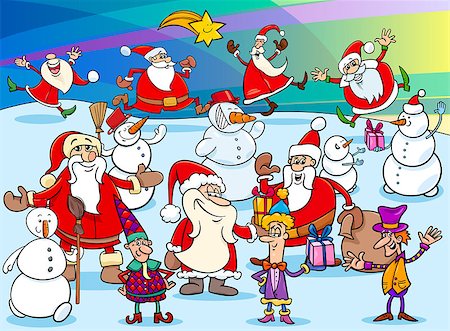 simsearch:400-08260733,k - Cartoon Illustration of Santa Claus and Christmas Characters Group Photographie de stock - Aubaine LD & Abonnement, Code: 400-09050920