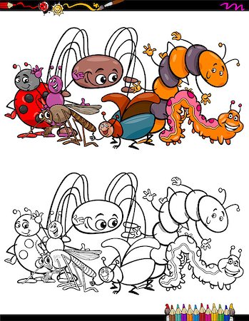 simsearch:400-09050931,k - Cartoon Illustration of Insects Animal Characters Group Coloring Book Activity Foto de stock - Super Valor sin royalties y Suscripción, Código: 400-09050930