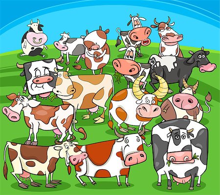 simsearch:400-09050259,k - Cartoon Illustration of Cows Farm Animal Characters Group Foto de stock - Royalty-Free Super Valor e Assinatura, Número: 400-09050933