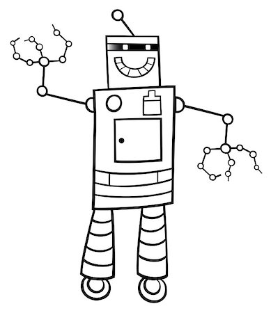 simsearch:400-08813093,k - Black and White Cartoon Illustration of Funny Robot Science Fiction Comic Character Coloring Book Stockbilder - Microstock & Abonnement, Bildnummer: 400-09050945