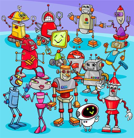 Cartoon Illustration of Funny Robots Fantasy Characters Big Group Stock Photo - Budget Royalty-Free & Subscription, Code: 400-09050948