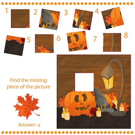 Find missing piece - Puzzle game for Children with pumpkins Stock Photo - Budget Royalty-Free & Subscription, Code: 400-09050971