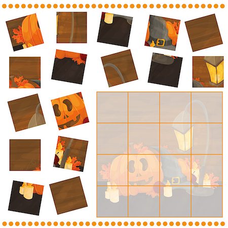 Jigsaw Puzzle game for Children - halloween with pumpkins Stock Photo - Budget Royalty-Free & Subscription, Code: 400-09050972