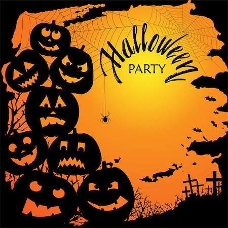 simsearch:400-09052600,k - Halloween party invitation with scary pumpkins . Funny and evil pumpkins for halloween design. Vector Stock Photo - Budget Royalty-Free & Subscription, Code: 400-09051093