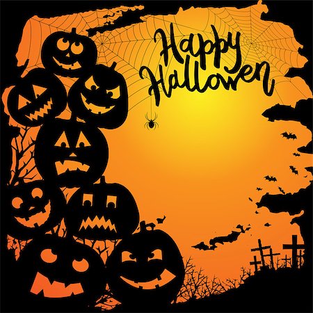 simsearch:400-09052600,k - Halloween party invitation with scary pumpkins . Funny and evil pumpkins for halloween design. Vector Stock Photo - Budget Royalty-Free & Subscription, Code: 400-09051103