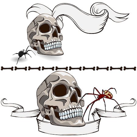 simsearch:400-04509148,k - Vector banners with human skulls and spiders on white background Photographie de stock - Aubaine LD & Abonnement, Code: 400-09051258