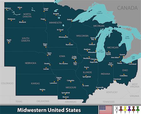 simsearch:400-08343837,k - Vector map of Midwestern United States with neighboring states Foto de stock - Super Valor sin royalties y Suscripción, Código: 400-09051253