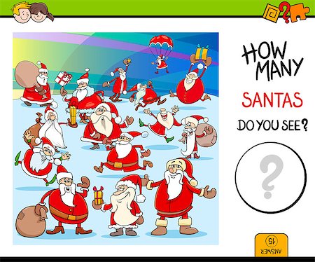 simsearch:400-09092454,k - Cartoon Illustration of Educational Counting Game for Children with Santa Claus Christmas Characters Stockbilder - Microstock & Abonnement, Bildnummer: 400-09051302