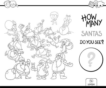 school black and white cartoons - Black and White Cartoon Illustration of Educational Counting Game for Children with Santa Claus Christmas Characters Coloring Book Stock Photo - Budget Royalty-Free & Subscription, Code: 400-09051303