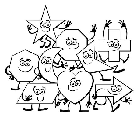 school black and white cartoons - Black and White Cartoon Illustration of Basic Geometric Shapes Comic Characters Coloring Book Stock Photo - Budget Royalty-Free & Subscription, Code: 400-09051325