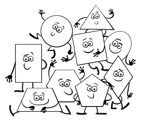 school black and white cartoons - Black and White Cartoon Illustration of Basic Geometric Shapes Funny Characters Coloring Book Stock Photo - Budget Royalty-Free & Subscription, Code: 400-09051323