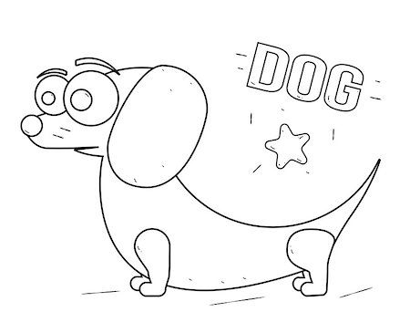 sitting colouring cartoon - Funny and friendly cartoon dog. Black and white line drawing. Coloring book for kids. Stock Photo - Budget Royalty-Free & Subscription, Code: 400-09051382
