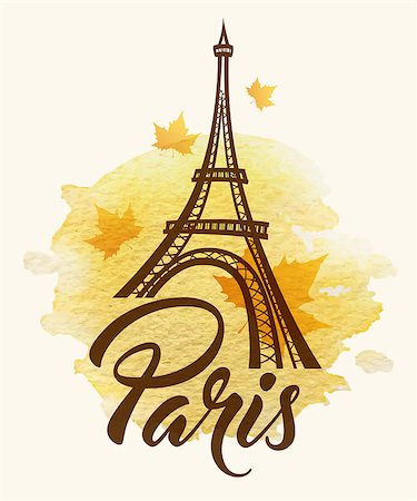 Vector background with Eiffel tower and yellow watercolor texture Stock Photo - Budget Royalty-Free & Subscription, Code: 400-09051429