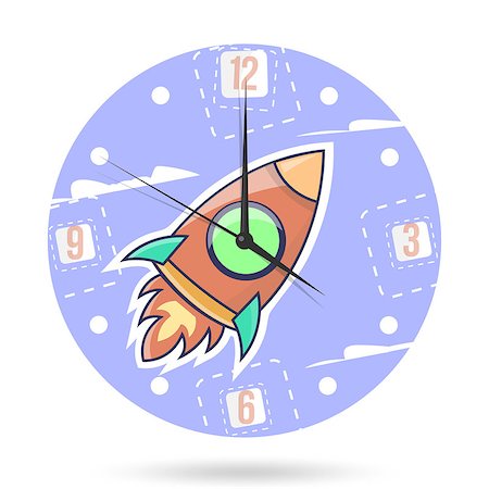 Clock face with a rocket isolated on white background. Kids illustration dial plate. Foto de stock - Super Valor sin royalties y Suscripción, Código: 400-09051420