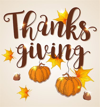 simsearch:400-08776231,k - Greeting card for Thanksgiving Day with orange pumpkins, acorns and maple leaves Stockbilder - Microstock & Abonnement, Bildnummer: 400-09051439