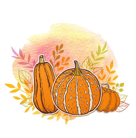 simsearch:400-08776231,k - Autumn background with orange pumpkins and watercolor texture Stockbilder - Microstock & Abonnement, Bildnummer: 400-09051441