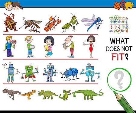 simsearch:400-08817935,k - Cartoon Illustration of Finding Picture that does not Fit with the Rest in a Row Educational Activity with People and Animal Characters Stockbilder - Microstock & Abonnement, Bildnummer: 400-09051632