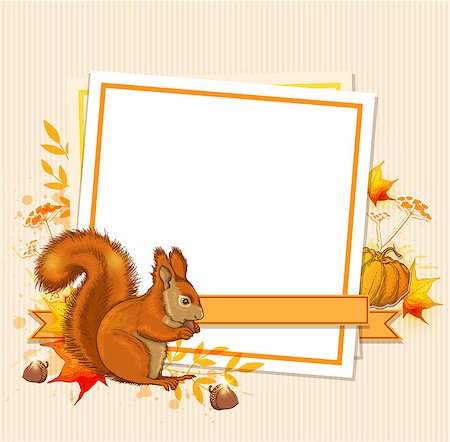 simsearch:400-08776231,k - Autumn background with pumpkin, squirrel and blank sheet of paper Stockbilder - Microstock & Abonnement, Bildnummer: 400-09051687