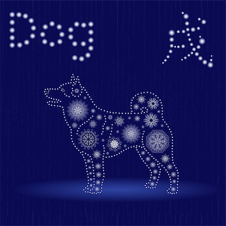 simsearch:400-08920015,k - Chinese Zodiac Sign Dog, Fixed Element Earth, symbol of New Year on the Eastern calendar, hand drawn vector illustration with snowflakes and light spheres on the seamless background, winter motif Stockbilder - Microstock & Abonnement, Bildnummer: 400-09051791