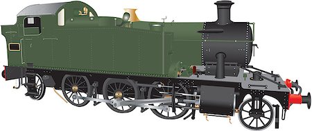 simsearch:400-04489755,k - A detailed illustration of a Vintage Green and Black Ten Wheeled Steam Freight Locomotive isolated on white Stock Photo - Budget Royalty-Free & Subscription, Code: 400-09051810