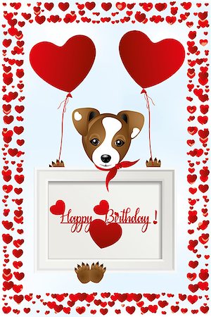 simsearch:400-08155906,k - Cute little dog Jack Russell with heart-balloons and words Happy Birthday framed by red hearts Stock Photo - Budget Royalty-Free & Subscription, Code: 400-09051848