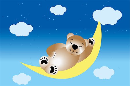 Sleeping teddy on moon in the night sky with stars and clouds Stock Photo - Budget Royalty-Free & Subscription, Code: 400-09051851