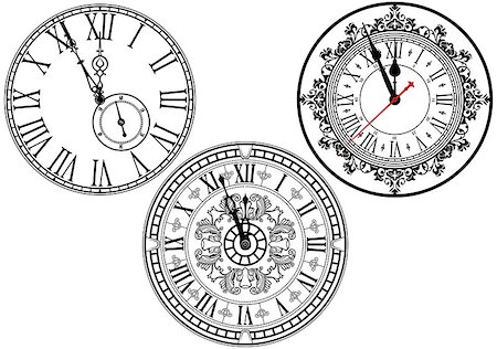 simsearch:400-05163997,k - Clock Faces with Ornamental Decoration - Black and White Design Elements, Vector Illustration Stock Photo - Budget Royalty-Free & Subscription, Code: 400-09051878