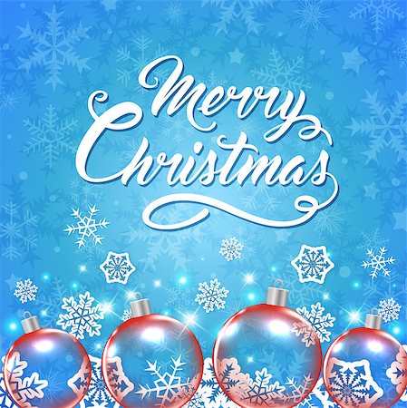 simsearch:400-08813741,k - Vector Christmas card with red baubles and greeting inscription on a blue background. Merry Christmas lettering Photographie de stock - Aubaine LD & Abonnement, Code: 400-09051911