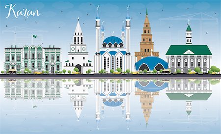 simsearch:400-09050764,k - Kazan Skyline with Gray Buildings, Blue Sky and Reflections. Vector Illustration. Business Travel and Tourism Concept with Historic Architecture. Image for Presentation Banner Placard and Web Site. Stock Photo - Budget Royalty-Free & Subscription, Code: 400-09051945