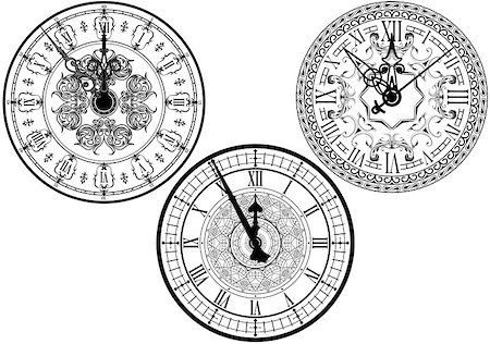 simsearch:400-05163997,k - Clock Faces with Ornamental Decoration - Black and White Design Elements, Vector Illustration Stock Photo - Budget Royalty-Free & Subscription, Code: 400-09051967
