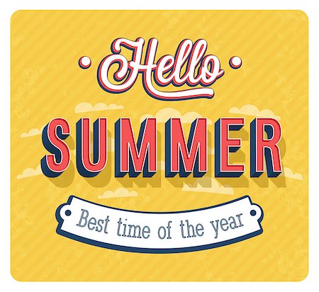 posters with ribbon banner - Hello summer typographic design. Vector illustration. Foto de stock - Super Valor sin royalties y Suscripción, Código: 400-09052105