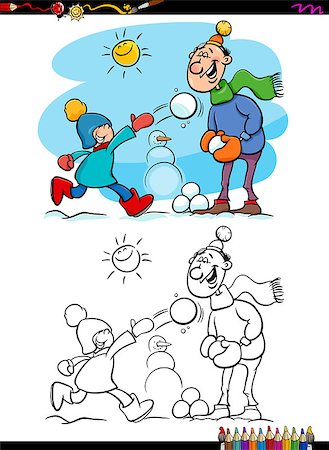 dad snowball - Cartoon Illustration of Father and Little Son Throwing Snowballs and Having Fun on Winter Coloring Book Activity Stock Photo - Budget Royalty-Free & Subscription, Code: 400-09052126