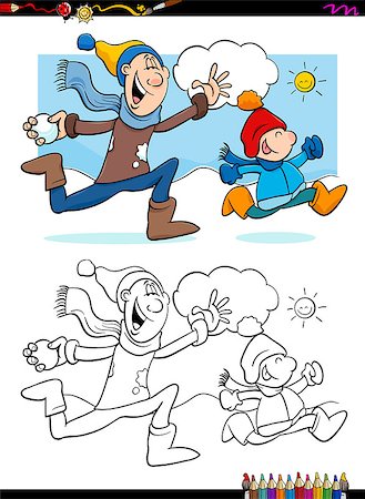 dad snowball - Cartoon Illustration of Father and Little Son Throwing Snowballs and Having Fun on Winter Time Coloring Book Activity Stock Photo - Budget Royalty-Free & Subscription, Code: 400-09052127