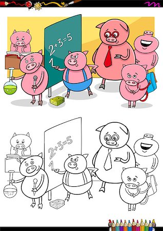 school black and white cartoons - Cartoon Illustration of Piglets Animal Characters at School Coloring Book Activity Stock Photo - Budget Royalty-Free & Subscription, Code: 400-09052128