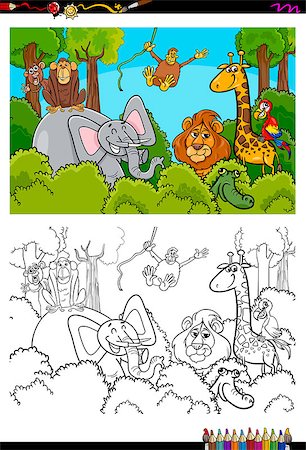 Cartoon Illustration of Animals in the Wild Coloring Book Activity Stock Photo - Budget Royalty-Free & Subscription, Code: 400-09052120