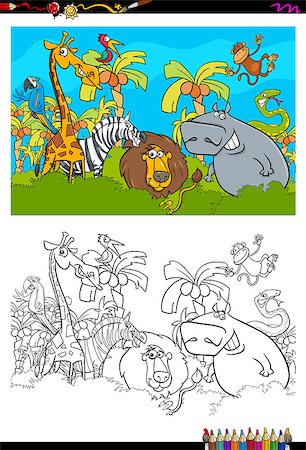 simsearch:400-09050931,k - Cartoon Illustration of Safari Animals in the Wild Coloring Book Activity Foto de stock - Super Valor sin royalties y Suscripción, Código: 400-09052121