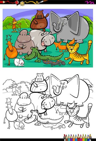 simsearch:400-09051285,k - Cartoon Illustration of Animals in the Wild Coloring Book Activity Stock Photo - Budget Royalty-Free & Subscription, Code: 400-09052122