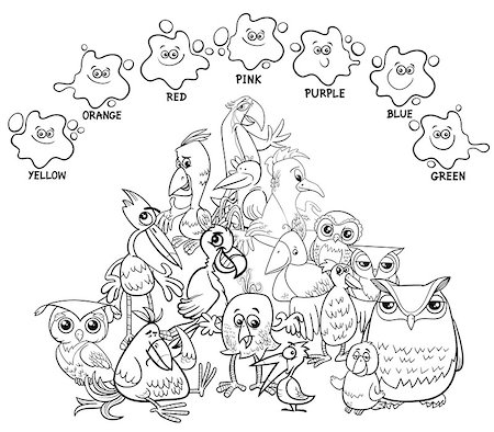 Black and White Cartoon Illustration of Basic Colors Educational Page for Children with Birds Animal Characters Coloring Book Photographie de stock - Aubaine LD & Abonnement, Code: 400-09052131