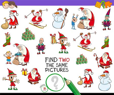 same different - Cartoon Illustration of Finding Two Identical Pictures Educational Activity Game for Children with Christmas Holiday Characters Stock Photo - Budget Royalty-Free & Subscription, Code: 400-09052154