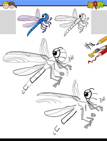 Cartoon Illustration of Drawing and Coloring Educational Activity for Children with Dragonfly Insect Animal Character Stock Photo - Budget Royalty-Free & Subscription, Code: 400-09052166