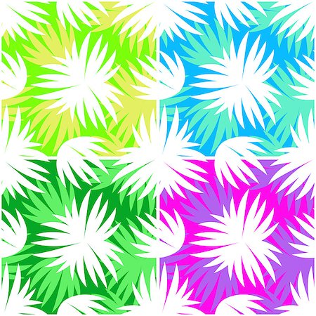 simsearch:400-09048464,k - Set Seamless Floral Patterns, Exotic Plants Leaves White Silhouettes on Colorful Tile Backgrounds. Vector Stockbilder - Microstock & Abonnement, Bildnummer: 400-09052298