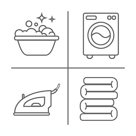 simsearch:400-08349229,k - Washing, ironing, clean laundry line icons. Washing machine, iron, handwash and other clining icon. Order in the house linear signs for cleaning service. Fotografie stock - Microstock e Abbonamento, Codice: 400-09052454