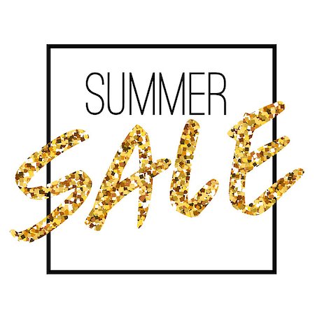 simsearch:400-08786287,k - Gold text summer sale in frame. Golden sparcle foil frame. Abstract golden background hand text. Foto de stock - Super Valor sin royalties y Suscripción, Código: 400-09052451