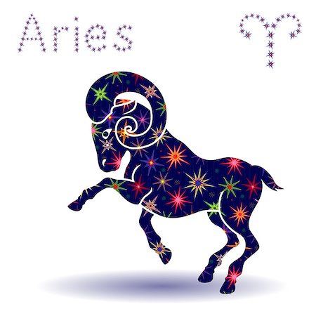 simsearch:400-09052492,k - Zodiac sign Aries, hand drawn vector stencil with stylized stars isolated on the white background Stock Photo - Budget Royalty-Free & Subscription, Code: 400-09052479