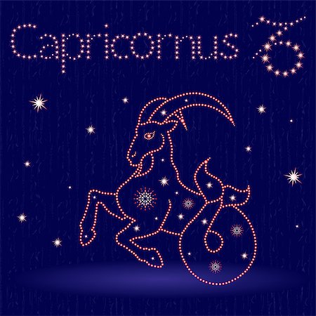 simsearch:400-09052492,k - Zodiac sign Capricornus on the starry sky, hand drawn vector illustration with stylized stars over blue background Stock Photo - Budget Royalty-Free & Subscription, Code: 400-09052484