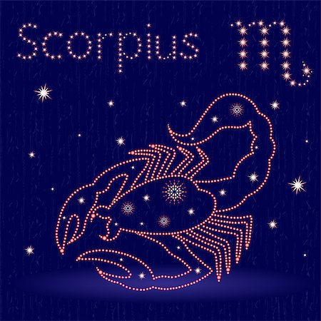 simsearch:400-09052492,k - Zodiac sign Scorpius on the starry sky, hand drawn vector illustration with stylized stars over blue background Stock Photo - Budget Royalty-Free & Subscription, Code: 400-09052505